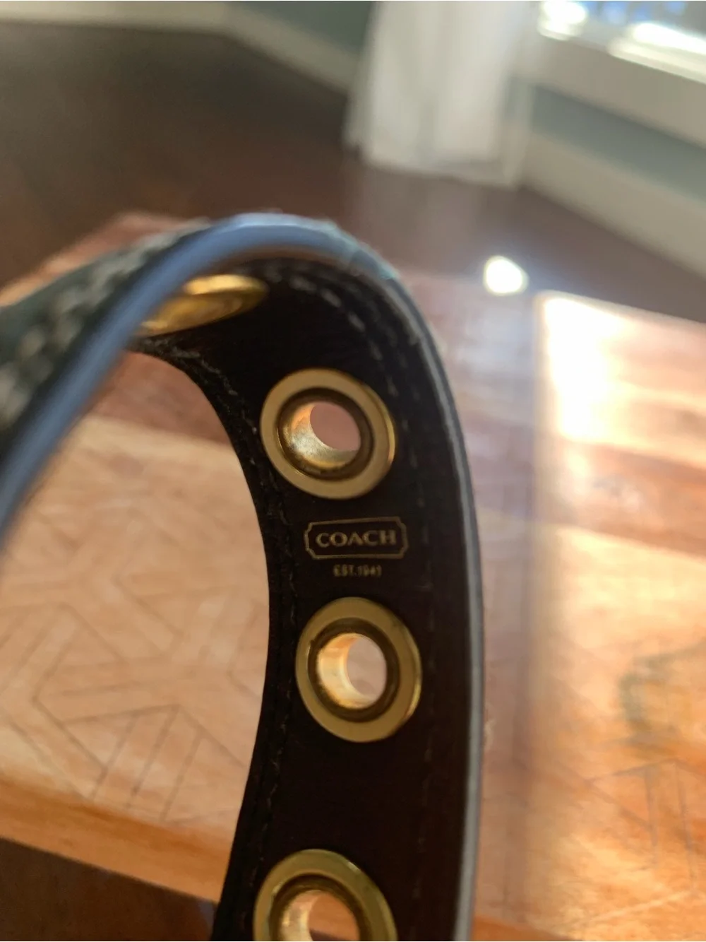 Coach Black Leather Eyelet Bracelet with Gold-Tone Hardware